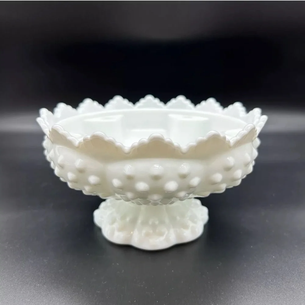 Vintage Fenton Milk Glass Hobnail Creative Flower Bowl Footed Candle Holdr White